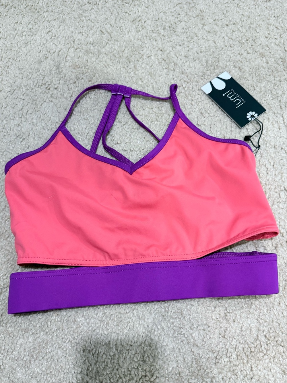 Active Women’s Coral and Purple Strappy Sports Bra